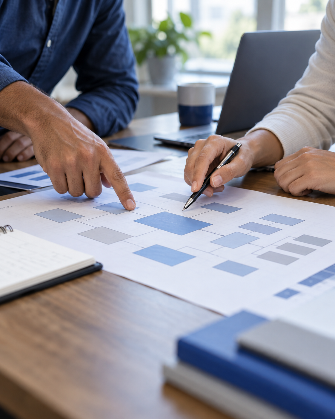 Architects reviewing a connected systems plan together